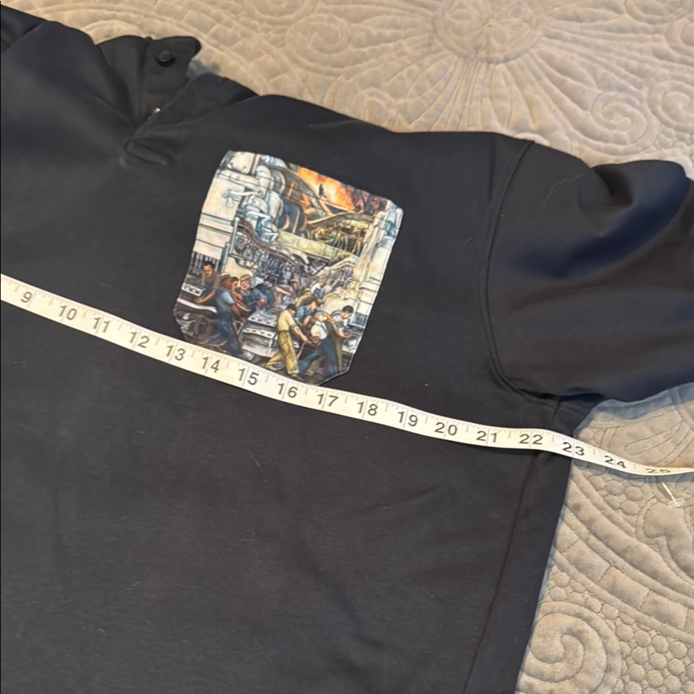 Classic Black Polo Shirt with Diego Rivera Mural Pocket - Picture 8 of 9
